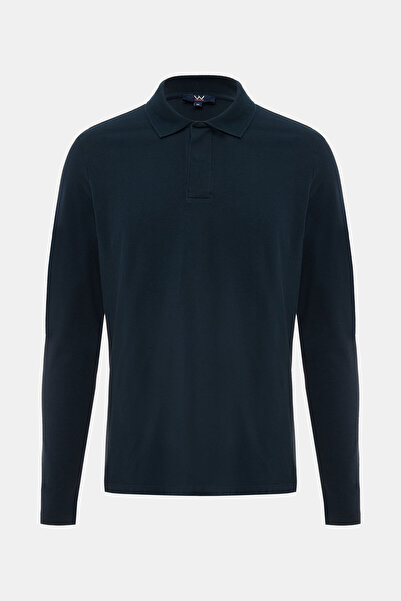 W Collection LACİVERT POLO YAKA UZUN KOLLU SWEATSHIRT