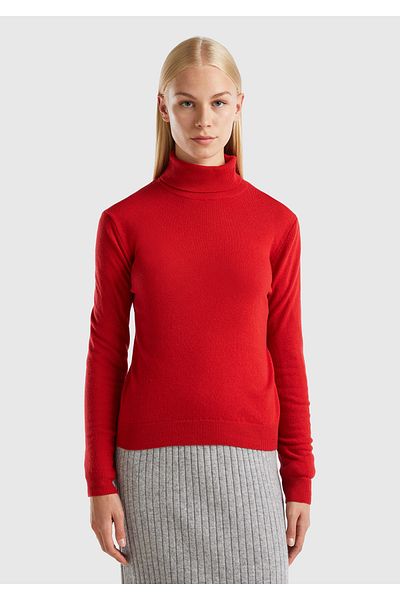 United Colors of Benetton Pulover de damă Merino cu guler în picioare