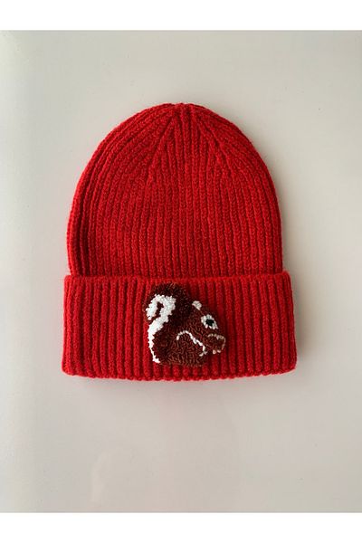 byebruketenci Luxury Red Wool Kids-Youth Beret - Squirrel Punch Detailed