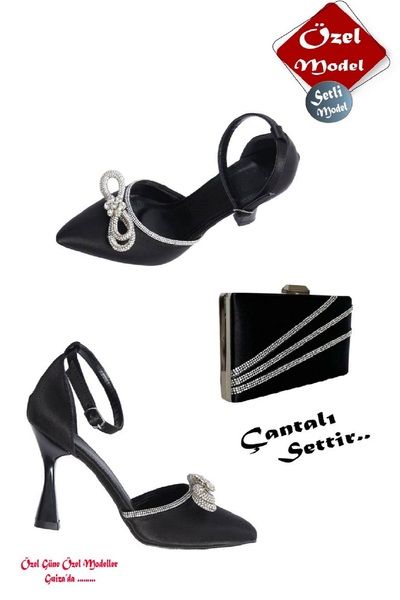 Moda Line مجموعة من الأحذية النسائية ذات الكعب العالي وحقيبة السهرة ذات القوس...