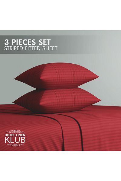 Hotel Linen Klub Single-Striped Fitted Sheet Set - Premium and Durable Quality, Deep Pocket for a Perfect Fit