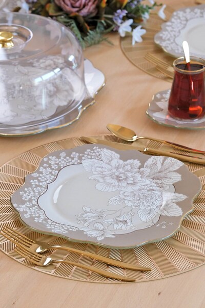 Glore Belize Gold Gilded Glass Serving Plate Set for 6 People