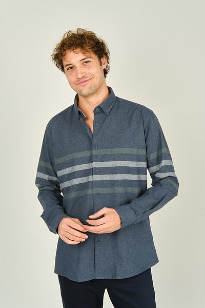 MEGALDİ Мъжка риза с дълъг ръкав Megaldi Slim Fit 1100 в индиго зелено - тънък блоков шарен памук