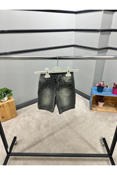Cool Exclusive 100% Cotton Boy's Elastic Waist Buttoned Gray Denim Shorts