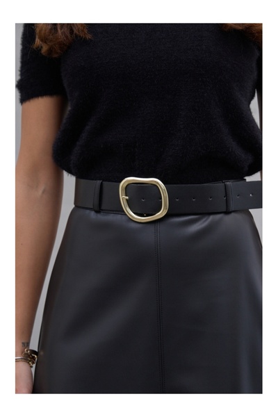 Elif Özbey Butik Fusta midi din piele cu centura neagra