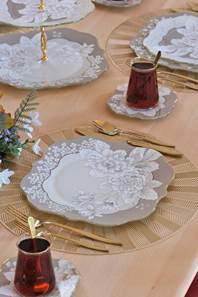 Glore Belize Gold Gilded Glass Serving Plate Set for 6 People