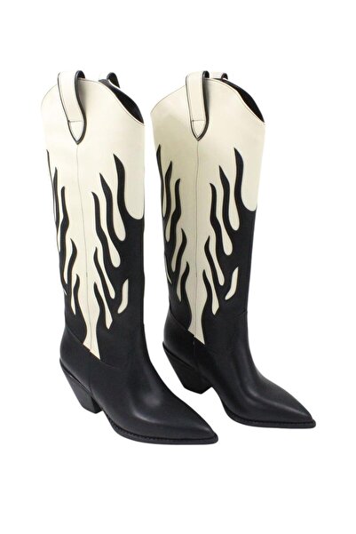 ENDİCAN 277 1141 Kadın Kovboy Çizme SIYAH BEYAZ CILT