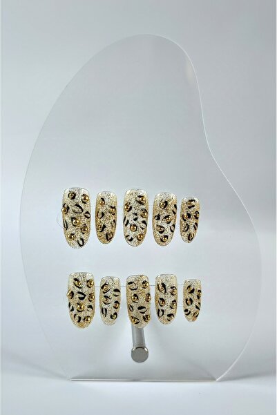 PİRAYE AKSESUAR By Maya Beauty & Nail 10'lu Altın Sarısı Leopar Desen Homemad...