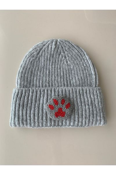 byebruketenci Luxury Gray Wool Kids-Youth Beret - Punch Detailed