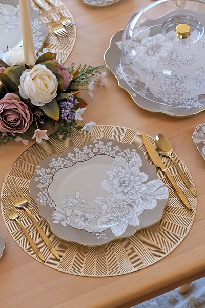 Glore Belize Gold Gilded Glass Serving Plate Set for 6 People