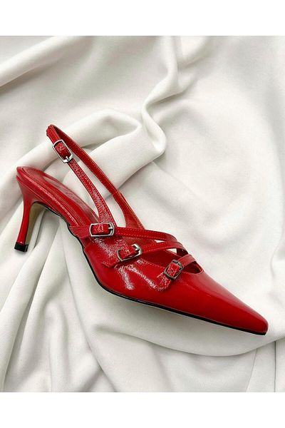 Zuum Konde 100% Genuine Leather 3-Strap Design Heeled Women's Shoes - Red Patent Leather