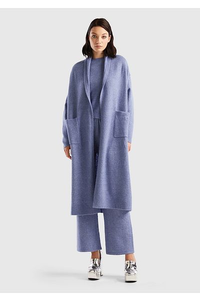 United Colors of Benetton Cardigan lung albastru pentru femei - guler aviator