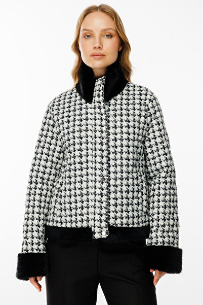 Ekol Ekoseli Suni Kürk Yaka Kaban