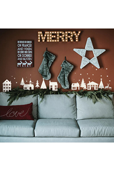 WALLHUMAN Yılbaşı-Kış Köyü Çocuk Bebek Odası Sticker Seti , Yılbaşı Süsü Yeni...