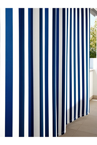 Lunoria Ocean Stripe -  Mavi Beyaz Çizgili Branda Balkon Perdesi