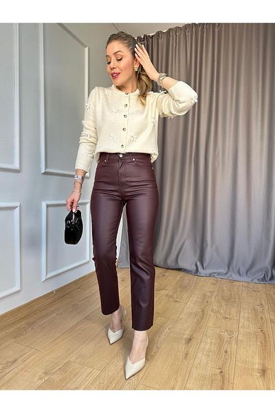 Size Özgü Burgundy Waxed Trousers