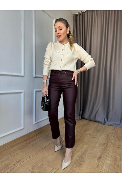 Size Özgü Burgundy Waxed Trousers