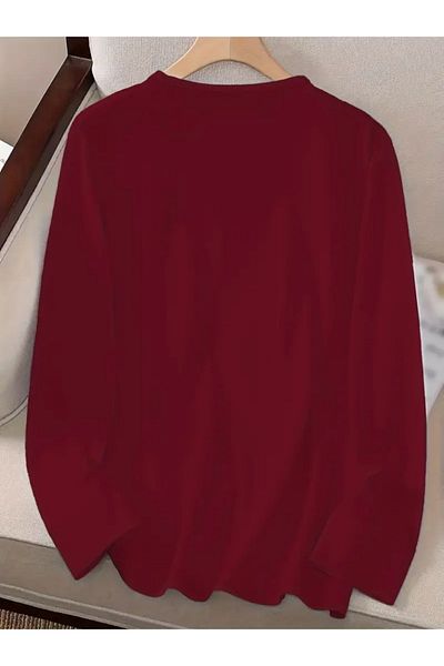 REKA MODA Women's Long Sleeve Crew Neck Heart Patterned Viscose Blouse