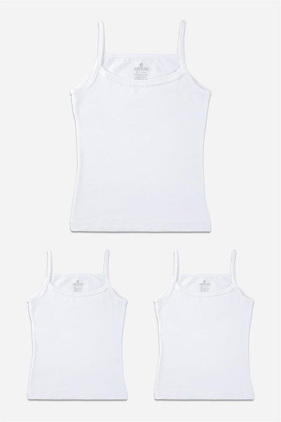 BAYKAR Girl's White Cotton String Strap Undershirt 3 Pack White