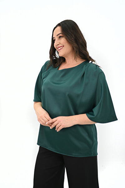 Koza Butik Women's Plus Size Metal Button Detail Blouse 1862-25