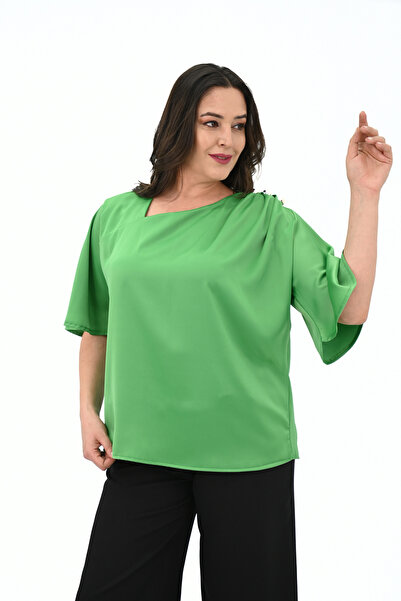 Koza Butik Γυναικεία μπλούζα με μεταλλικά κουμπιά μεγάλου μεγέθους 1862-25