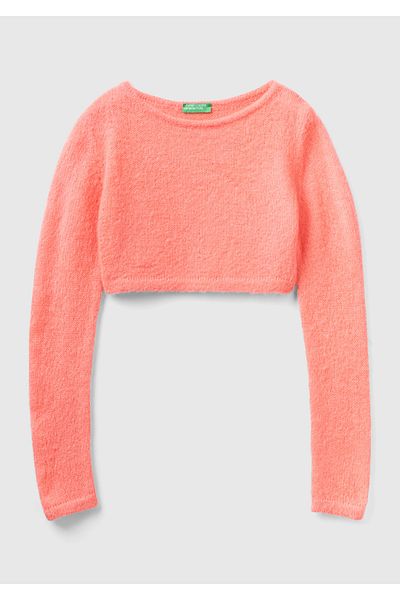 United Colors of Benetton سترة نسائية قصيرة من مزيج سمك السلمون موهير