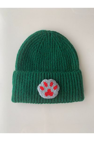 byebruketenci Luxury Green Wool Kids-Youth Beret - Punch Detailed