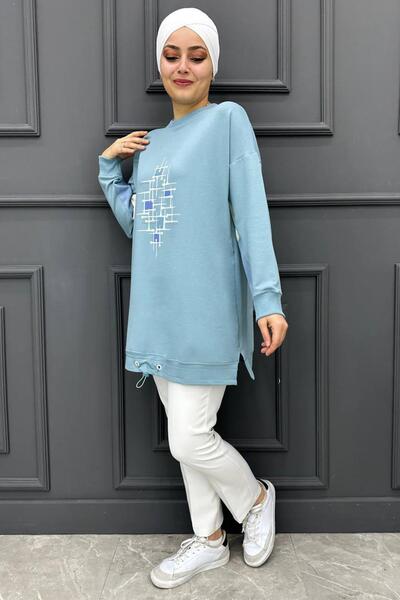 Payas Kadın Baskı  Detaylı Tesettür Tunik 266-SU YEŞİLİ