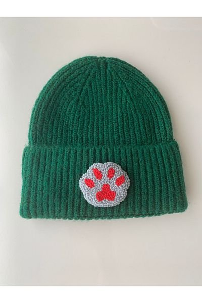 byebruketenci Luxury Green Wool Kids-Youth Beret - Punch Detailed