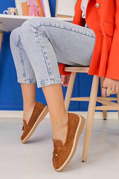 Stil Durağı ROAD MODEL 3 CM TABANLI ORJİNAL DERİ BABET LOAFER TABA.SUET