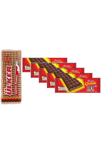 Ülker Pötibör Biscuits - 175Gr Plain and Ulker Chocolate Wafer XXL Giant Pips 230Gr X 5 Pieces