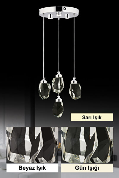 İstanbul Avize İstanbul Avize Liya 4'lü Gümüş 3 Renk Led Lüx Modern Ledli Avize