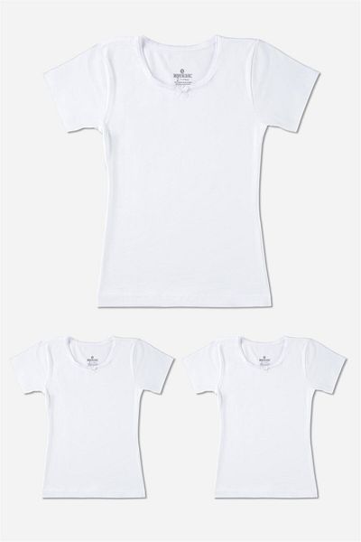 BAYKAR Girl's Cotton Round Neck Flannel T-Shirt 3 Pack White