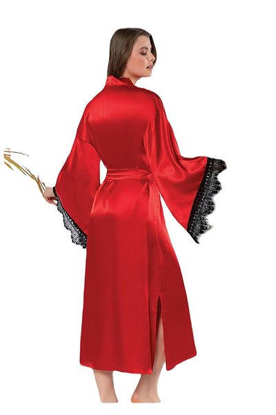 FAAL Satin Lace Long Dressing Gown Kimono 5901