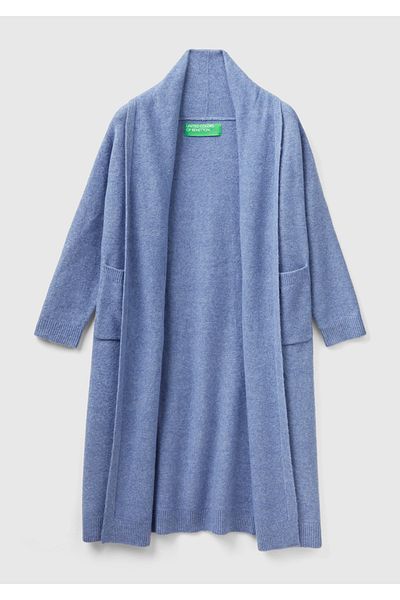 United Colors of Benetton Cardigan lung albastru pentru femei - guler aviator