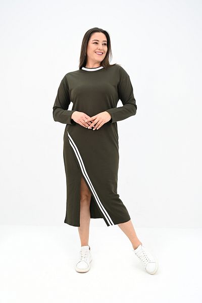 Koza Butik Γυναικείο Μακρύ Φόρεμα Plus Size Διπλής Λωρίδας με Λεπτομέρειες 5279-25