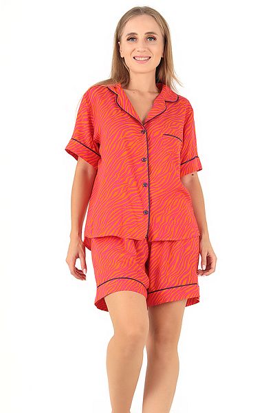 kingspearl Zebra Print Short Sleeve Women's Shorts Pajama Suit