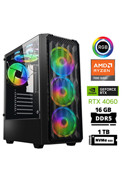 XASER Delux X32 Ryzen 5 7500F 16GB DDR5 Ram 1TB M.2 NVMe SSD 8GB RTX4060 Masa...