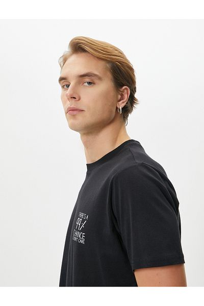 Koton Crew Neck Slogan Printed Cotton T-Shirt