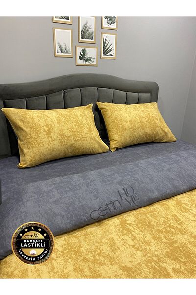 Çetinhome Set cuvertură de pilota dublu elastic - Shadow Gold Antracit Çetinhome Cearşaf de pat