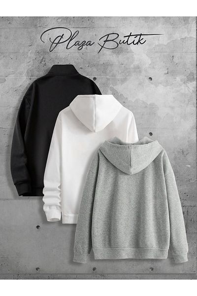 Plaza Butik Unisex 3 Thread Half Zip Hooded Sweatshirt/Seasonal Jacket - Advantage Package