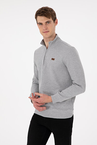 U.S. Polo Assn. Erkek Gri Melanj Basic Sweatshirt 50298243-VR086