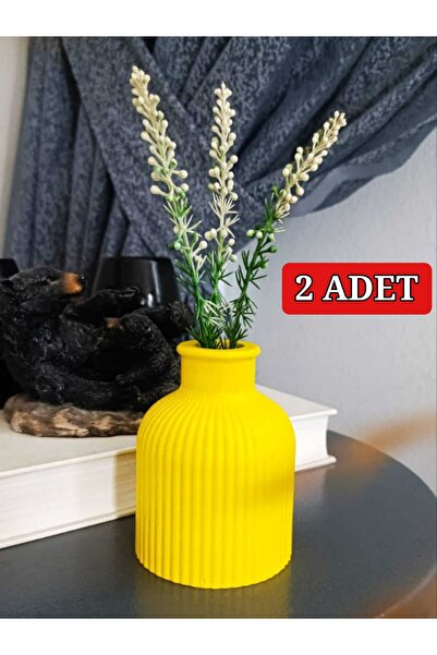 E.M.S AVM 2 Adet Vazo Çizgili Vazo Pampas Vazosu Yapay Ve Kuru Çiçek Vazosu SARI Renk.