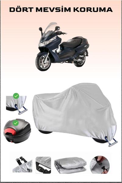 Breen Piaggio X8 400 IE - مشمع دراجة نارية رمادي، حقيبة خلفية وقفل متوافق، آمن