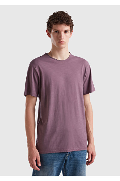 United Colors of Benetton Ανδρικό μπλουζάκι με λαιμόκοψη μωβ