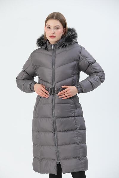 QUBERZ Gray Puffer Jacket - Hoodie and Belt