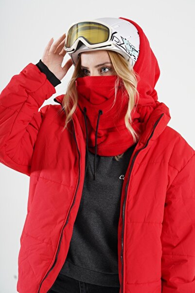 Cosy Club Shop Kadın Kırmızı Polar Bere Kar Maskesi Balaklava Şapka Atkı Boyunluk Kar Maskesi