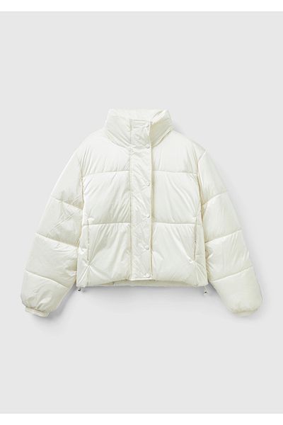 United Colors of Benetton Cream Colored Shiny Puffa Women's Coat