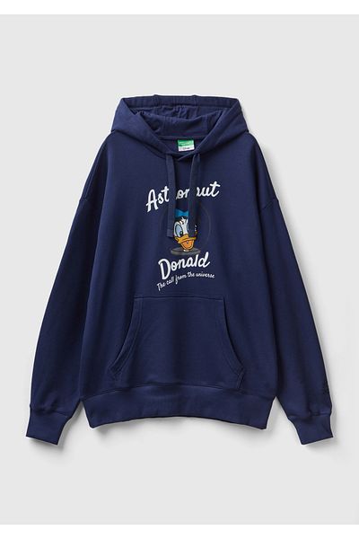 United Colors of Benetton Унисекс суитшърт с качулка и тъмносин мотив на Disney