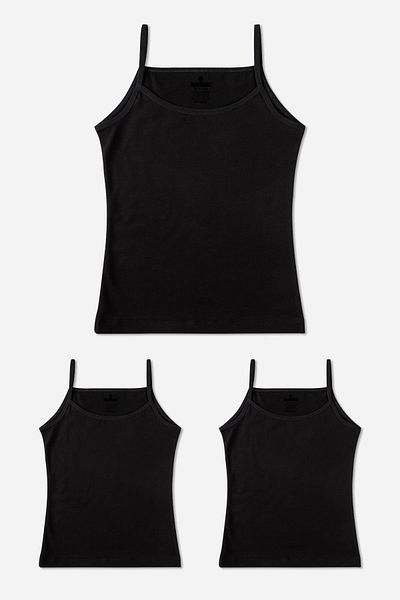 BAYKAR Girl's Cotton Thin String Strap Plain Classic Athlete 3 Pack Black